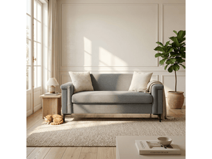 Canapé 2 places 172x73.5x81.5 cm, canapé salon avec dossier séparé, accoudoirs carrés, structure bois et pieds métal, lin et polyester, gris clair