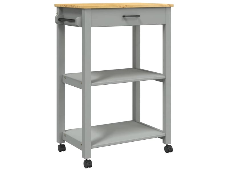  Desserte de cuisine, chariot de rangement monza 60x40x88,5 cm gris bois massif de pin  - Conforama A