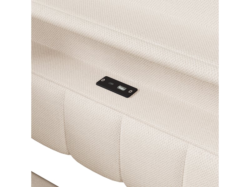  Lit banquette coffre 90 × 200 cm, coffre relevable, éclairage led, prises usb, beige  - Conforama E