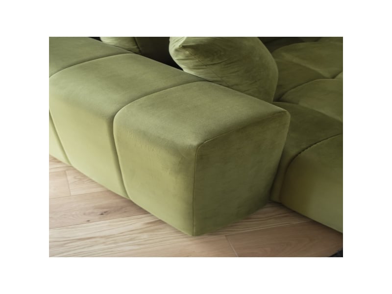  Canapé d'angle bonita convertible 6 places vert caca d'oie effet velours – gauche – 350x175cm  - Conforama E