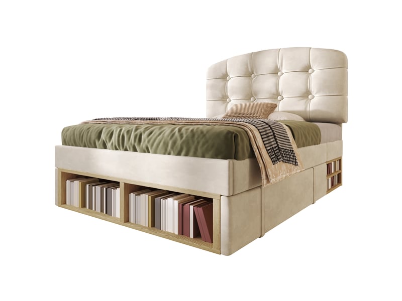 Lit avec rangement 90x200 cm avec tiroirs et sommier à lattes beige - Conforama W