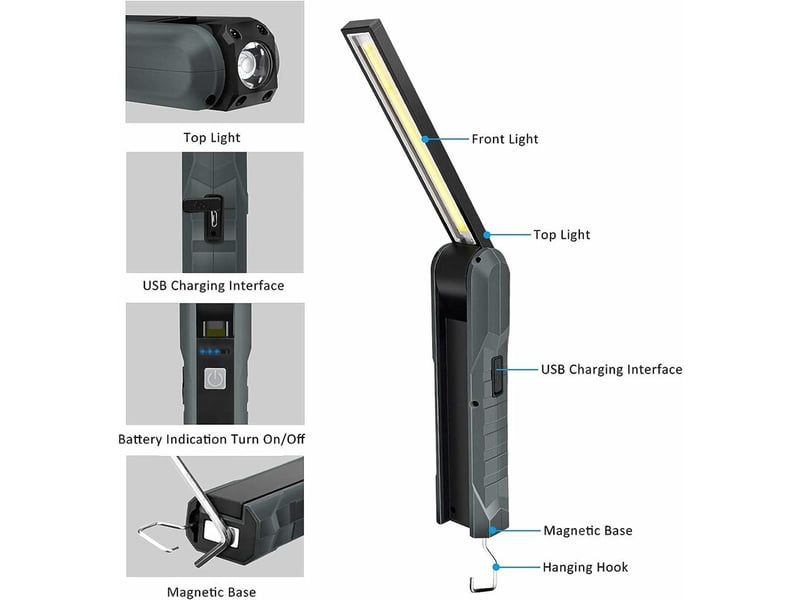 Lampe de travail usb lampe atelier led cob - Conforama C