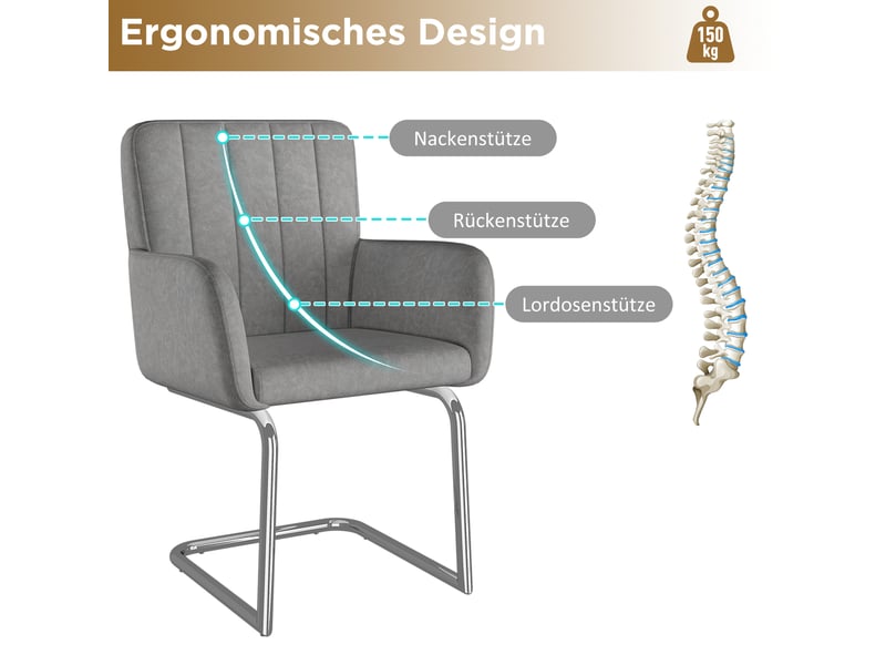  Chaise de salle à manger lot de 4 rembourrée avec accoudoirs et piètement en z, en polyuréthane et métal gris  - Conforama D