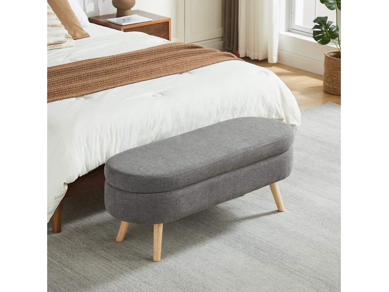  Banc de rangement 110x40x42 cm en chenille grise  - Conforama E