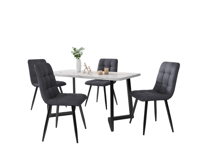  Lot de 4 chaises de salle à manger 44x41x86 cm, dossier rembourré, assise en lin, structure métallique gris foncé  - Conforama A