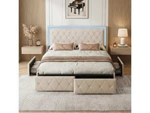 Lit avec rangement 160x200 cm <strong>BRILVERDE </strong>  <strong></strong> coloris beige