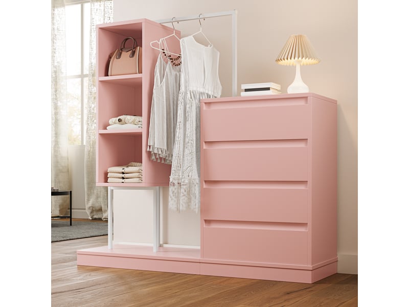  Armoire 0 porte(s) 4 tiroir(s) coloris rose largeur 140 cm panneau de particules armoire rose - Conforama D