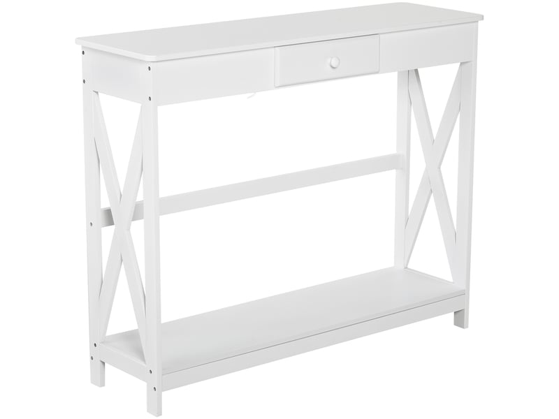  Console en bois, table d'entrée avec 1 tiroir et 1 étagère de rangement pour couloir ou salon, 100 x 30 x 81 cm, blanche  - Conforama A