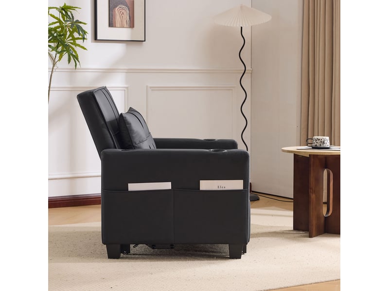 Fauteuil-lit modenvie convertible 3 en 1 87 x 74 x 84 cm noir simili cuir avec port usb - Conforama D