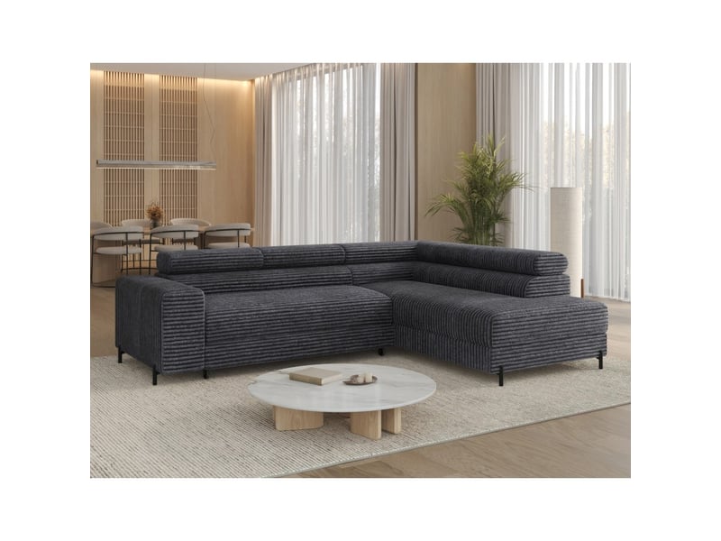  Canapé d'angle colesia convertible 5 places brun clair velours côtelé – droit – 274x200cm  - Conforama B