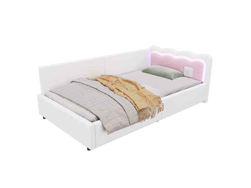  Lit de jour 90x200 canapé lit blanc avec éclairage led et sommier à lattes  - Conforama A