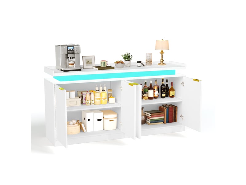 Buffet avec rangement ouvert et éclairage led rgb pour cuisine en mdf 160×39×83 cm blanc - Conforama A