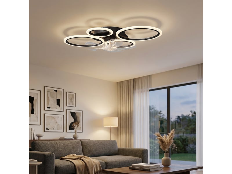 Ventilateur de plafond avec lumière et télécommande acier noir  - Conforama B