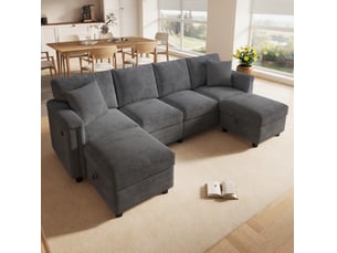 Canapé d'angle panoramique fixe <strong>MAISENTIEL</strong> <strong></strong> 4 places Tissu gris
