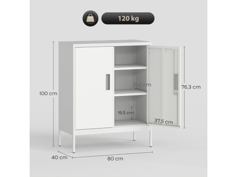  Armoire métallique blanche verrouillable 2 portes, étagères réglables, bureau, maison et garage  - Conforama C