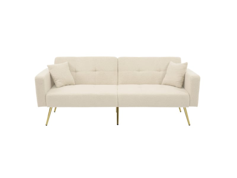  Canapé-lit convertible 2 places - canapé-lit inclinable - pieds dorés, coussins et poches de rangement latérales - sherpa beige  - Conforama A