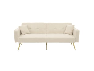 Canapé-lit convertible 2 places - canapé-lit inclinable - pieds dorés, coussins et poches de rangement latérales - sherpa beige