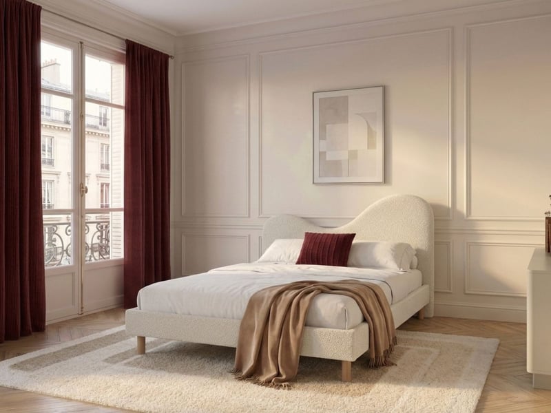  Bobochic lit celina tissu bouclette avec lattes massives blanc 180x200 CELINA - Conforama C