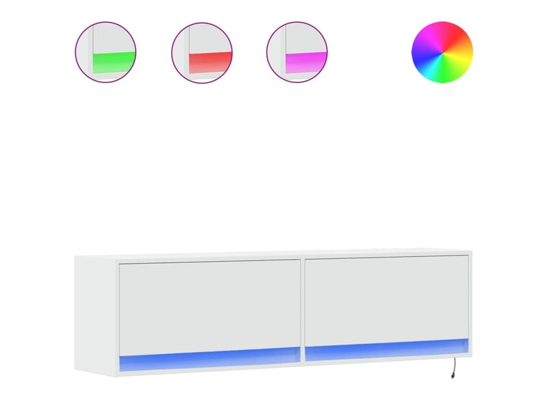  Meuble tv - banc tv - meuble de rangement mural avec lumières led blanc 140x31x38 cm  - Conforama A