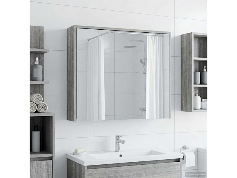  Armoire miroir salle de bain, meuble de rangement gris sonoma 73.5x16x62.5 cm shl228  - Conforama B