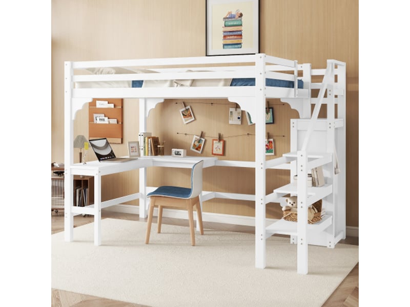  Lit mezzanine 140x200 cm coloris blanc pin lit enfant blanc - Conforama D