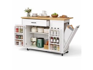 Îlot de cuisine mobile 130 x 70 x 93 cm, plateau rabattable, mdf blanc