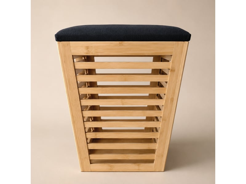  Panier à linge en bambou avec assise, 40 x 40 x 56 cm  - Conforama D