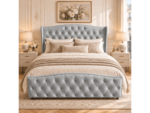 Lit coffre double 160 x 200 cm en velours, lit rembourré avec de rangement hydraulique, lit double avec sommier à lattes et tete de lit capitonné, décor avec boutons,2 personnes, sommier à lattes, chambre adulteado, cadre de lit velours gris -sans matelas