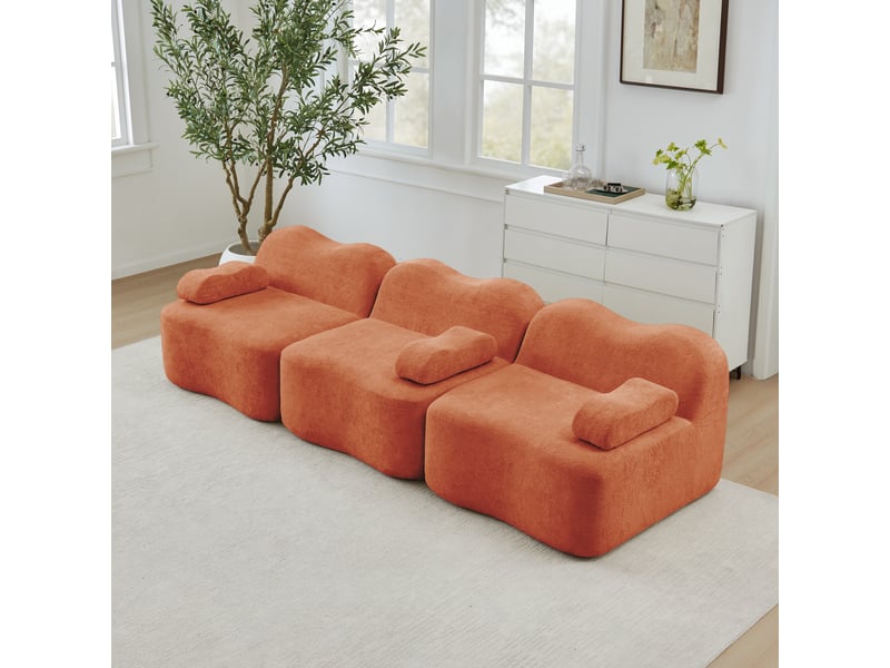  Canapé modulaire d'angle sans cadre avec assise profonde, accoudoirs ergonomiques et velours orange  - Conforama C