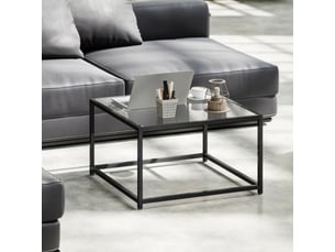 Table basse carrée noire en verre trempé et acier 68x68x39 cm, style moderne pour salon