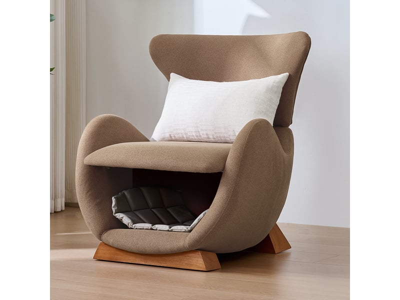  Fauteuil avec niche  ou petit chien, design ergonomique et tissu anti-griffures, en tissu et bois marron  - Conforama B