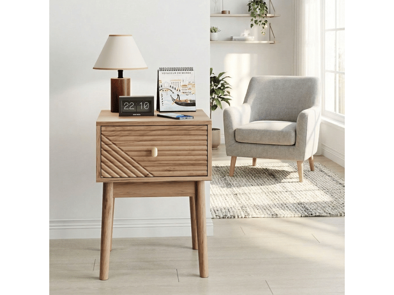  Table de chevet lot de 2 vintage scandinave chêne avec poignées en métal 40x40x55 cm  - Conforama D