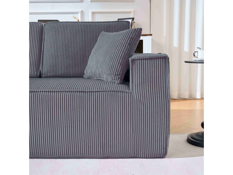  Canapé d'angle modulable en l 2 places 235 x 128 x 60 cm avec chaise longue, confort et doux, velours côtelé, gris  - Conforama E