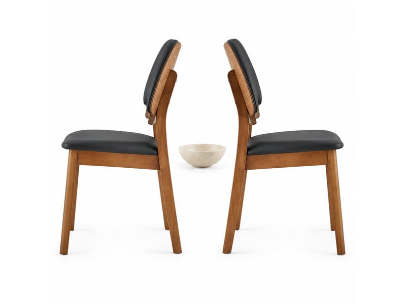  Lot de 2 chaises de salle à manger à dossier papillon  - assise rembourrée bois d’hévéa noir  - Conforama A