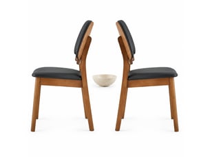Lot de 2 chaises de salle à manger à dossier papillon  - assise rembourrée bois d’hévéa noir