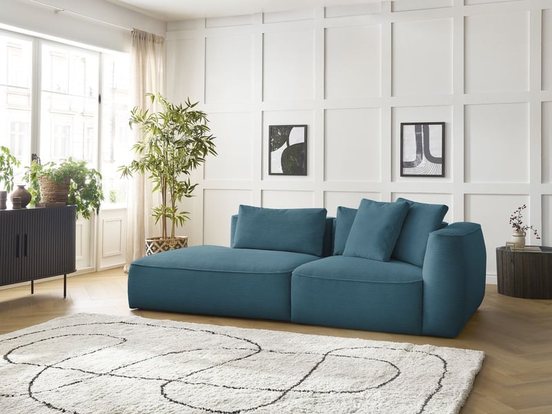  Bobochic canapé droit fixe 3 places leopold velours côtelé bleu clair  accoudoir droit LEOPOLD - Conforama D