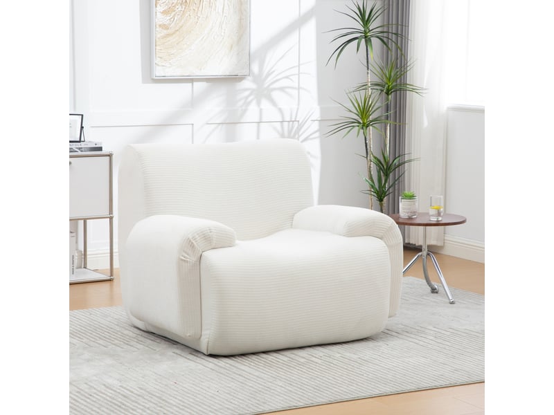  Fauteuil en avec pouf repose-pieds 113x94x78.5cm – rembourrage en mousse haute résilience 30d emballé sous vide – sans montage – chenille - blanc  - Conforama D