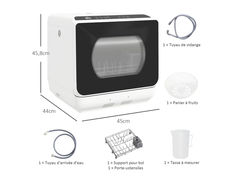Mini lave-vaisselle 4 couverts 5 programmes réservoir d'eau 6l commande tactile affichage led blanc 45 x 44 x 45,8 cm - Conforama C