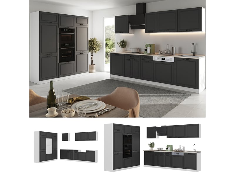  Vicco cuisine, anthracite campagneblanc, 180cm plan de travail anthracite  - Conforama D