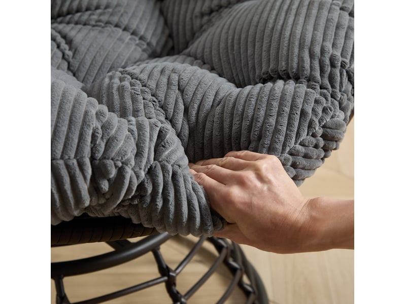 Fauteuil papasan rond gris pivotant 360° 92 cm, acier et rotin pe, assise rembourrée confortable intérieur et extérieur  - Conforama D