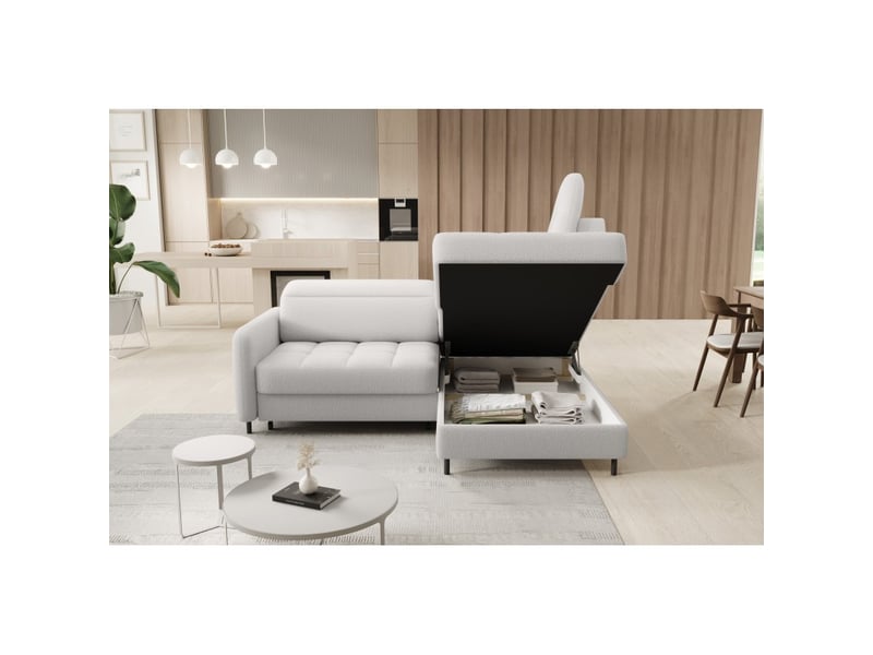  Canapé d'angle droit convertible barnea 208 cm blanc chenille avec rangement  - Conforama C