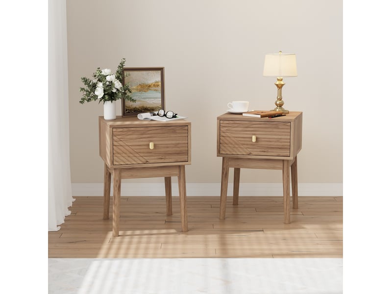  Lot de 2 tables de chevet 40x40x55 cm avec tiroirs, coloris chêne  - Conforama B