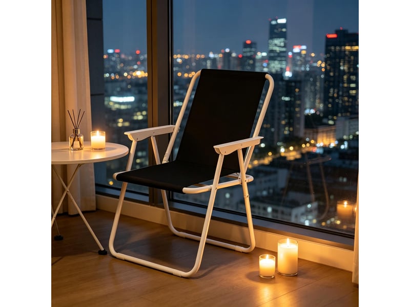  Fauteuil d'extérieur pliable 58 x 53 x 76 cm - avec accoudoirs - toile oxford 600d impermeable - structure métal - noir  - Conforama E