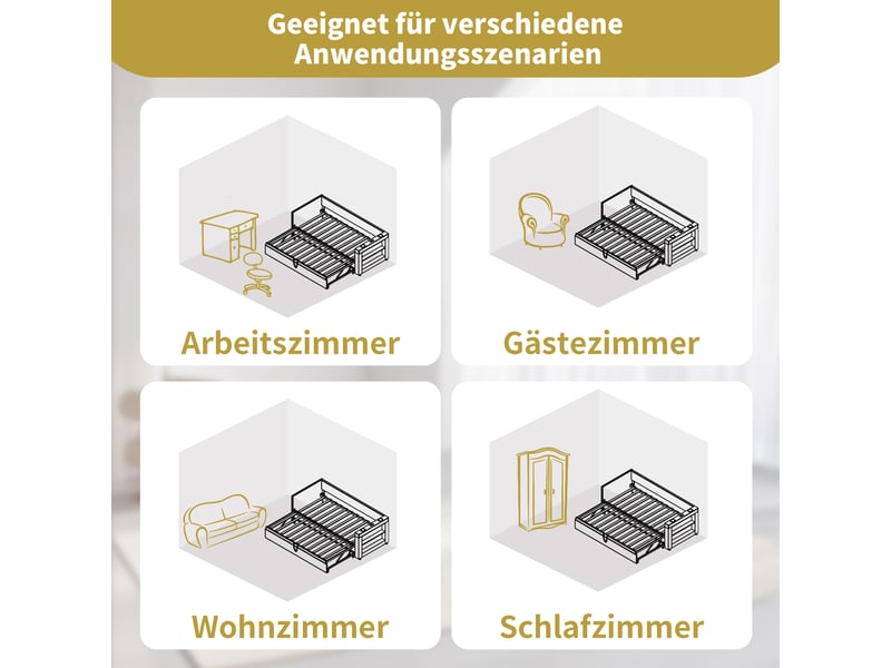  Lit gigogne 90x190 cm canapé lit beige avec tiroir, ports usbtype-c et porte-gobelets, tissu lin et coton  - Conforama W