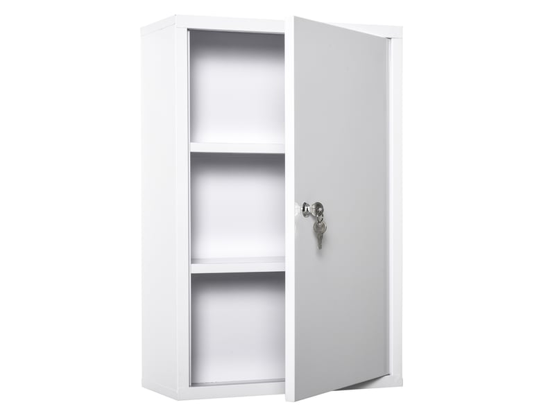  Armoire à pharmacie métallique verrouillable à 3 compartiments, armoire de premiers secours, 40 x 18 x 60 cm, blanche  - Conforama A