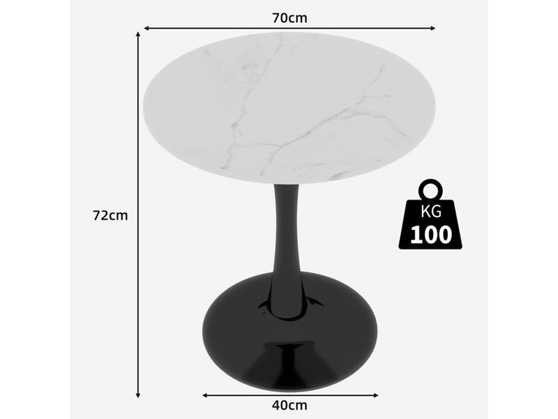  Table basse moderne - marbre artificiel - noir blanc - style milieu du siècle - plateau rond 70x70x72cm - Conforama C