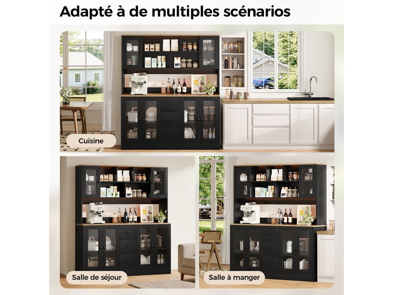 Meuble de cuisine muvano avec led et prises, buffet haut de cuisine 150 × 40 × 173 cm - Conforama B