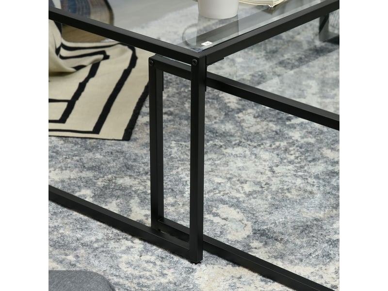  Ensemble table et chaises 2 places, plateau verre trempé structure métal, rangement pratique installation facile  - Conforama D
