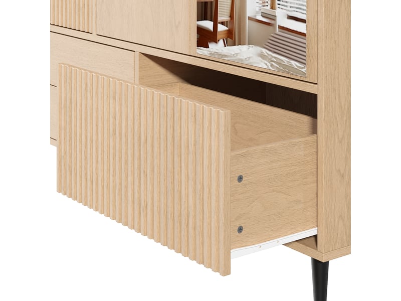  Armoire,135x45x200 cm,3 portes avec miroir et 3 tiroirs,mdf,blanc effet bois  - Conforama E