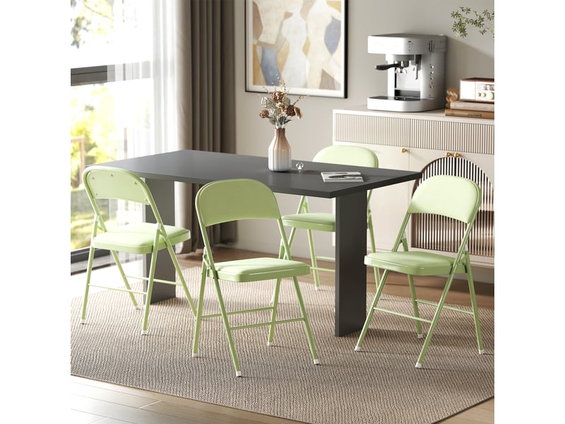  Lot de 4 chaises pliantes et portables intérieur avec assises et dossiers rembourrés en velours, vert, cadre en acier  - Conforama D